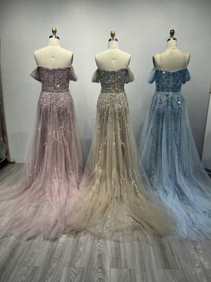 Elegant Couture Beading Off Shoulder Evening Gown Romantic Tulle Prom Dress YD22201B