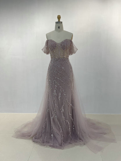 Elegant Couture Beading Off Shoulder Evening Gown Romantic Tulle Prom Dress YD22201B