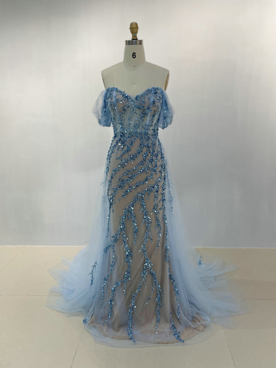 Elegant Couture Beading Off Shoulder Evening Gown Romantic Tulle Prom Dress YD22201B