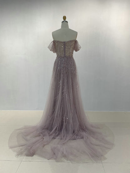 Elegant Couture Beading Off Shoulder Evening Gown Romantic Tulle Prom Dress YD22201B