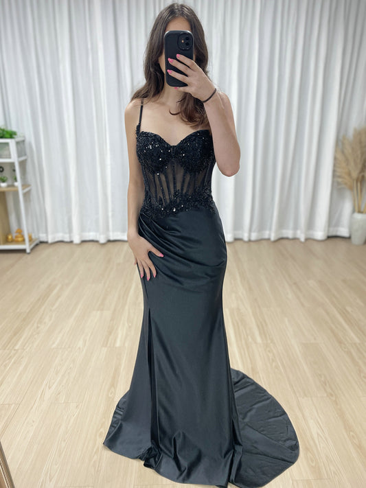 Stylish Mermaid Prom Evening Gown With Sexy High Slit 3D Floral Embroidery for Party MB40426