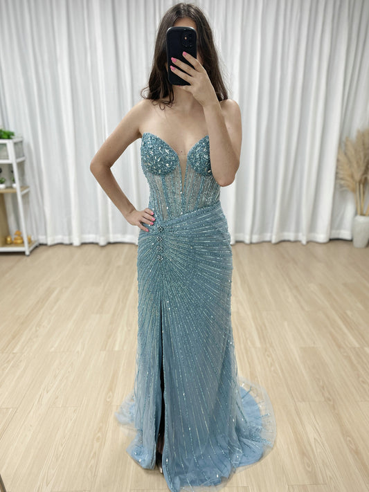 Sexy Sleeveless V Neck Embellished Beautiful Sparkly Beaded With Evening Gown for Prom and Banquet MB40430