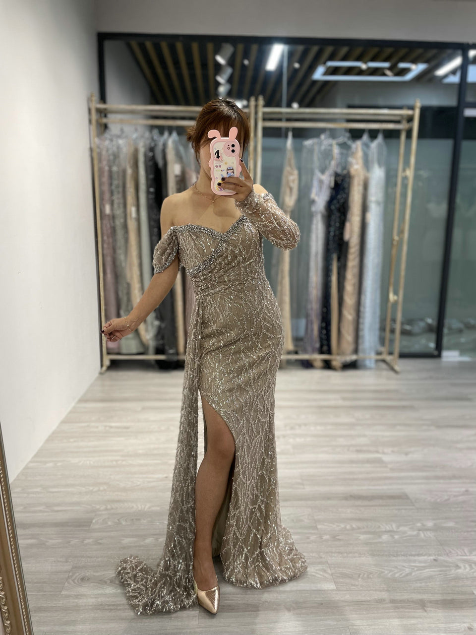 Off Shoulder High Split Long Sleeve Party Dress DDS056B