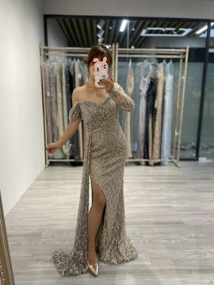 Off Shoulder High Split Long Sleeve Party Dress DDS056B