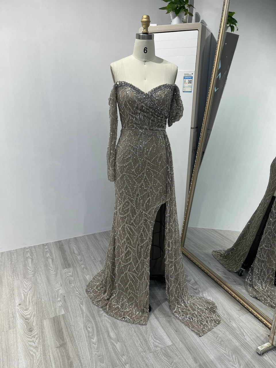 Off Shoulder High Split Long Sleeve Party Dress DDS056B