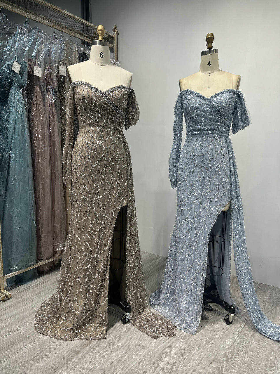 Off Shoulder High Split Long Sleeve Party Dress DDS056B