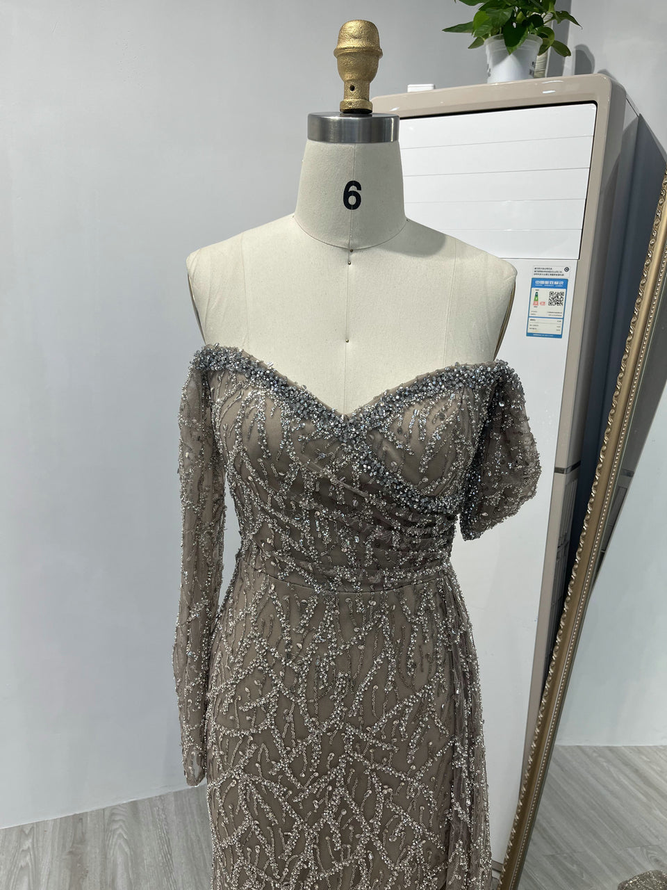 Off Shoulder High Split Long Sleeve Party Dress DDS056B