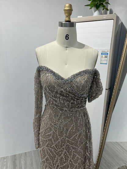 Off Shoulder High Split Long Sleeve Party Dress DDS056B